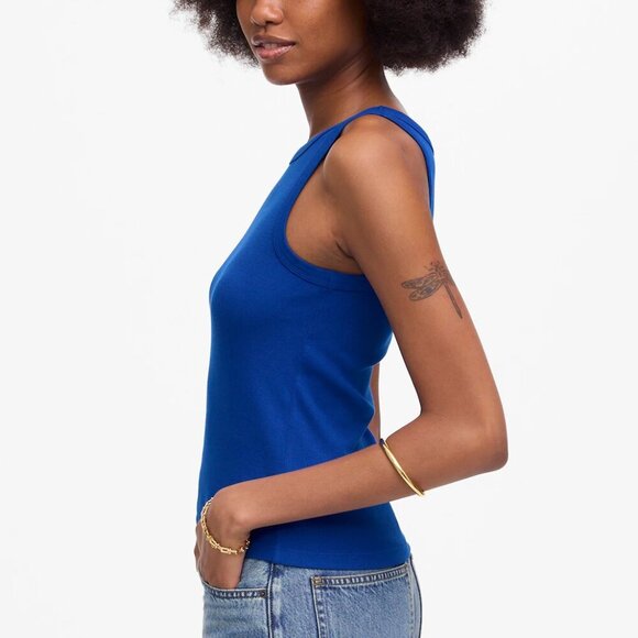 Madewell (Re)generative Cotton Essential High-Neck Tank Blue Size S NWT - Picture 2 of 8